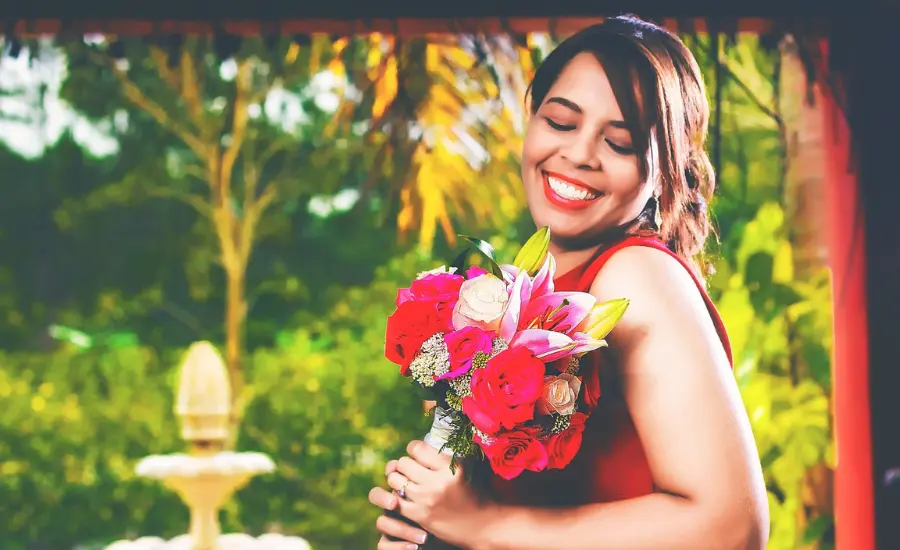 woman with a bouquet of flowers