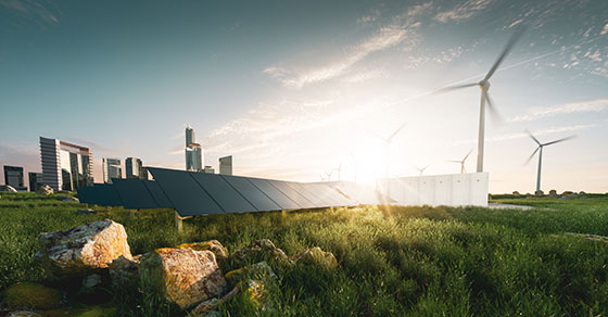 Green Energy Project wind mills and solar panels to produce energy