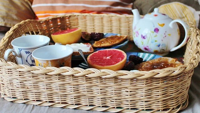 breakfast-basket-served-in-a-bread-and-breakfast breakfast basket served in a bread and breakfast