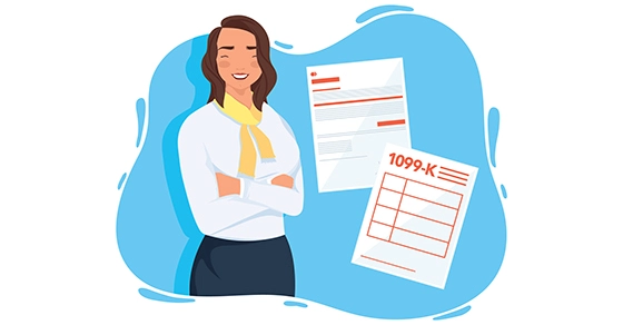 woman looking at her 1099-k form and smiling