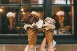 ice cream cones infront of a ice cream shop