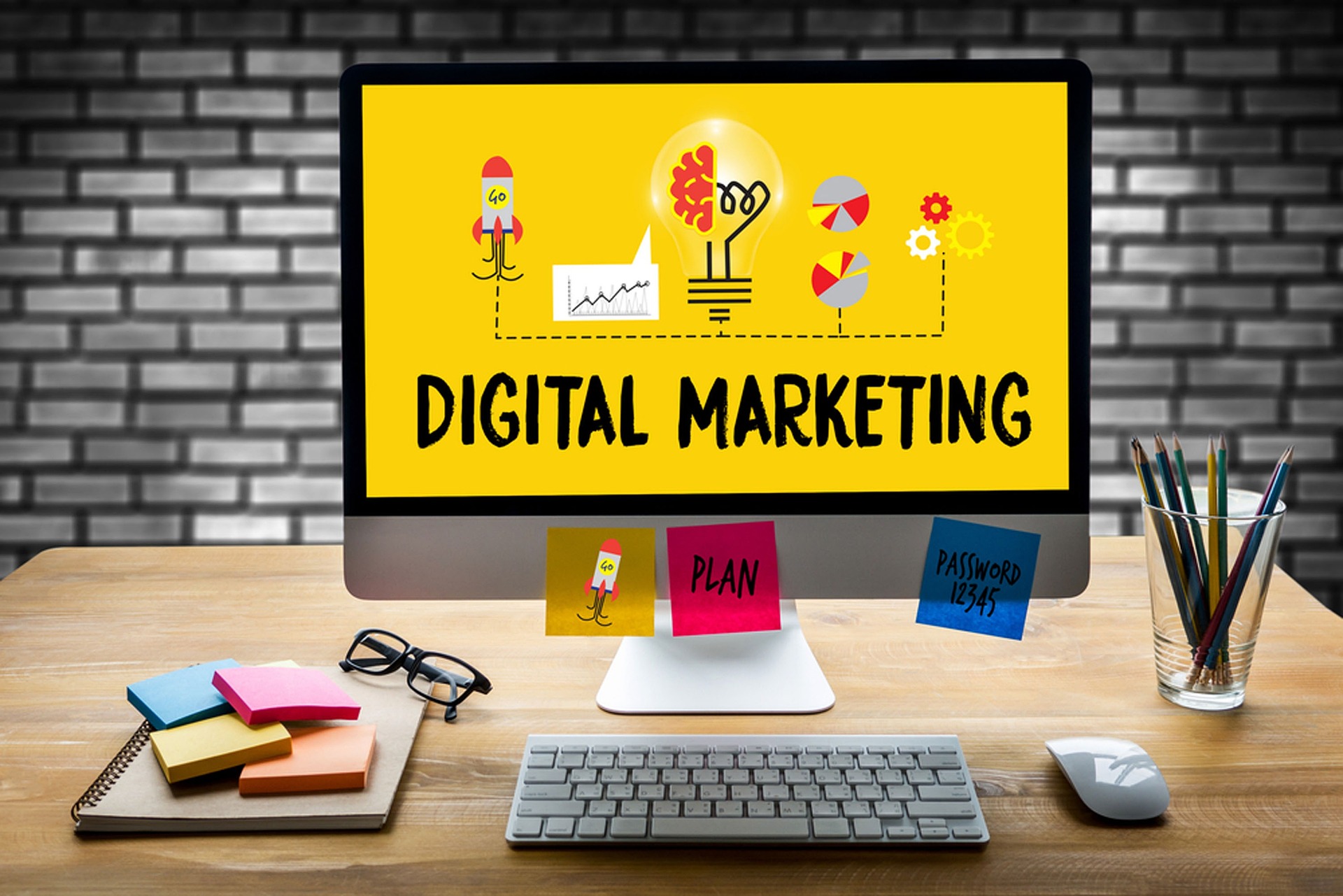 digital marketing on a desktop