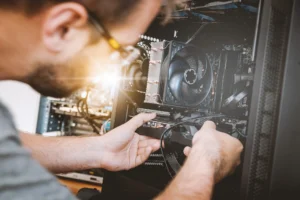 man building a custom PC