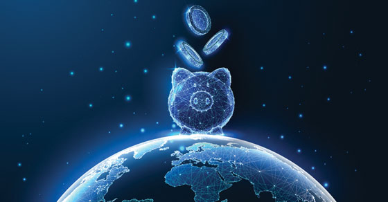 cypto tokens falling into a piggy bank after staking